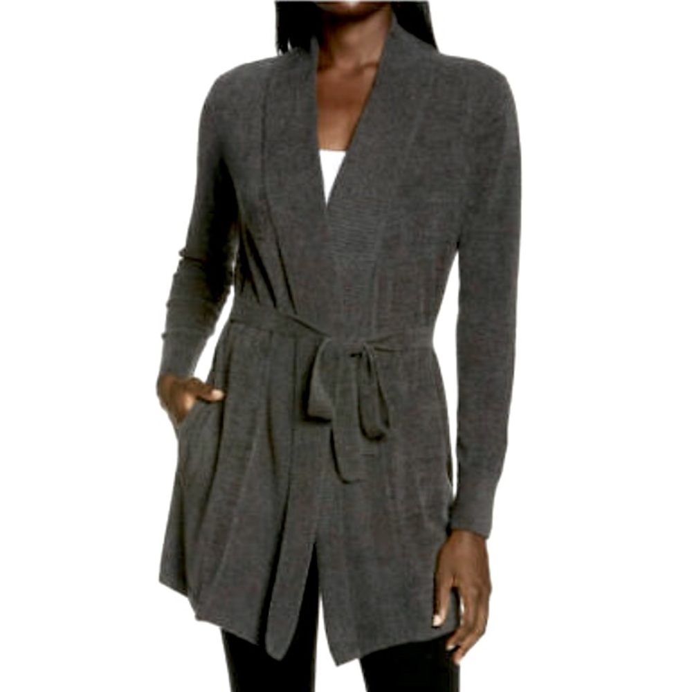 NEW Barefoot Dreams CozyChic Ultra Lite Drape Rib Cardigan w/Attached Tie Belt